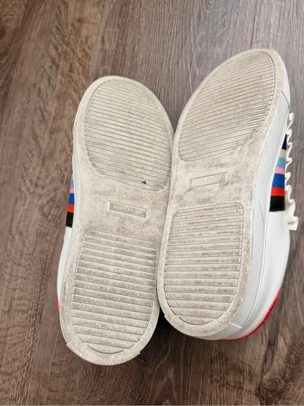Tory Burch White Leather Slip-On Sneakers with Multicolor Stripe Detail